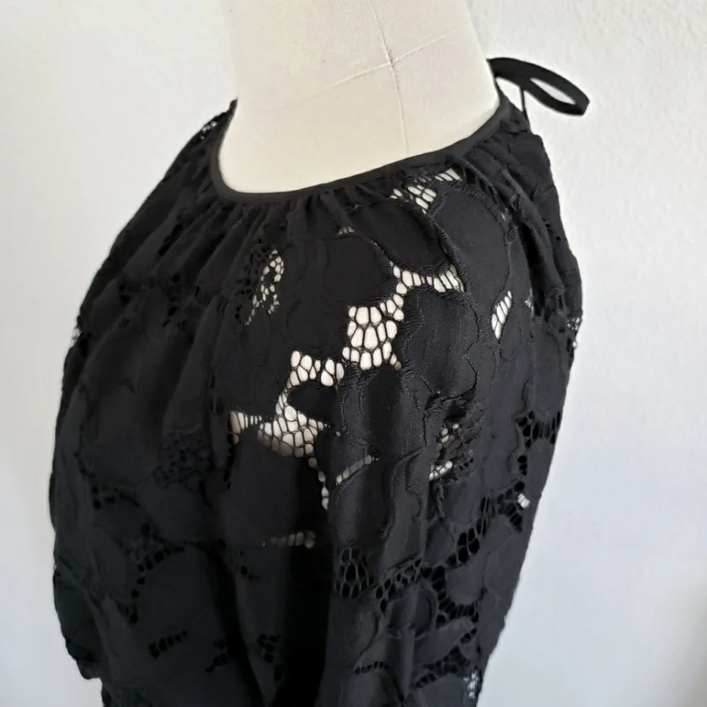 MARC NEW YORK Black Long Sleeve Lace Blouson Peplum Blouse--NWT--S - Picture 3 of 14